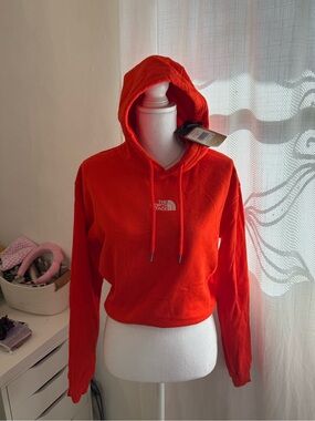 The North Face Women's Bright Red cropped hoodie